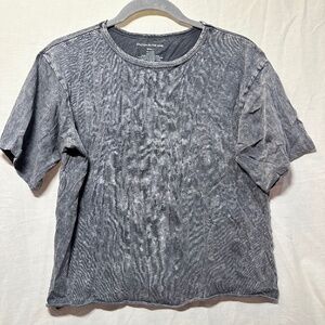 Cropped Super Soft Acid Wash Style Caution to the Wind Tee - Gray Small